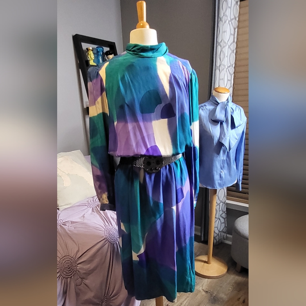 Chic Silk Watercolor Print Vintage Nicole LTD for Saks Fifth Avenue Dress